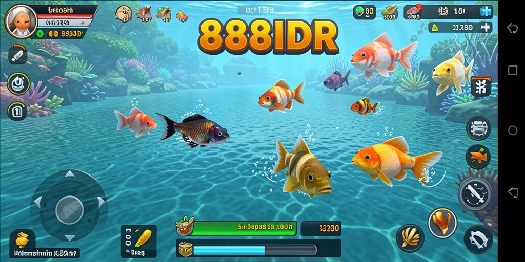 Tampilan gameplay 888IDR yang menarik saat memancing ikan.