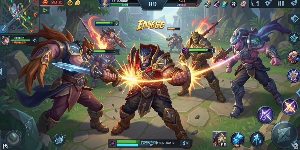 Tampilan gameplay seru dalam pertempuran MOBA.