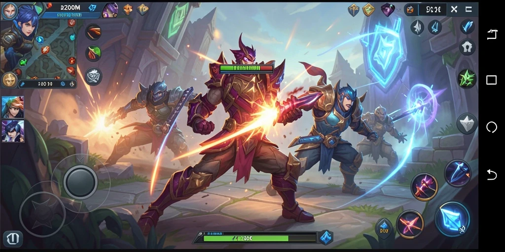 Tampilan aksi gameplay epik D200M dalam pertempuran tim.