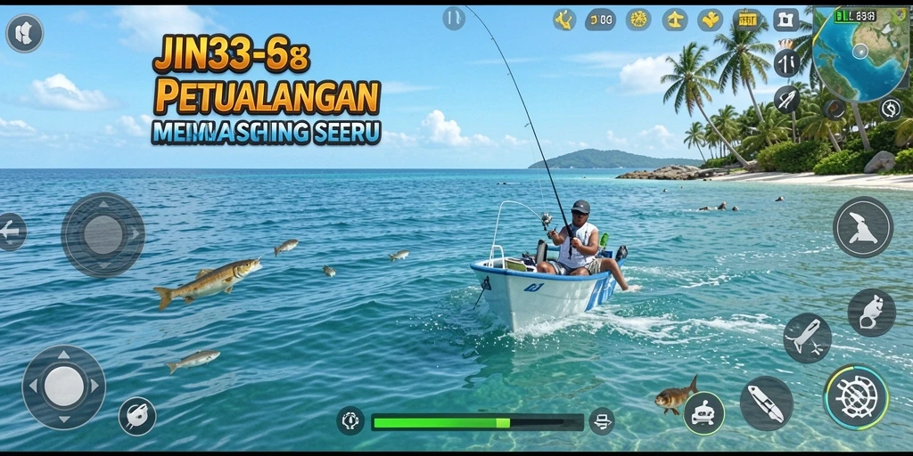 Tampilan gameplay seru dalam JIN33 saat menangkap ikan.