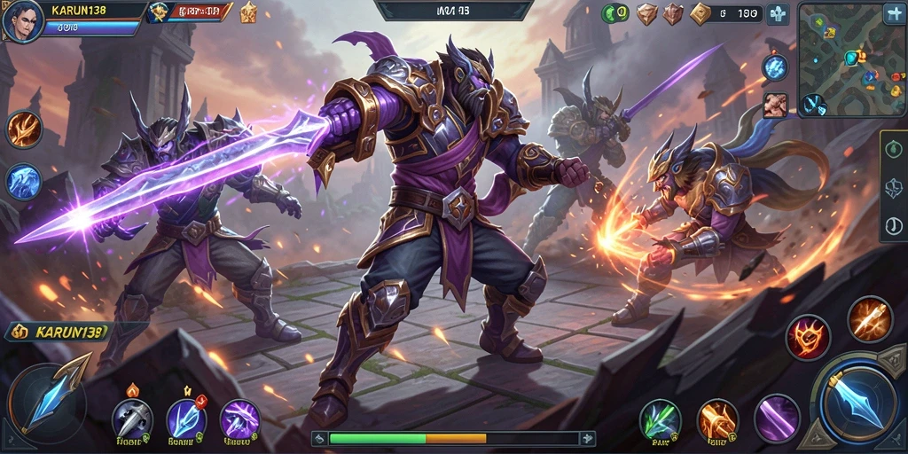 Tangkapan layar utama dari gameplay seru KARUN138 di arena MOBA.